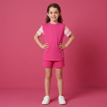 فستان بنات بنقشة متعرجة باللونين الوردي و الابيض للبنات 