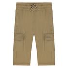 Younger Boys Beige Logo Trousers, 1, hi-res