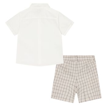 Younger Boys White & Beige Shorts Set