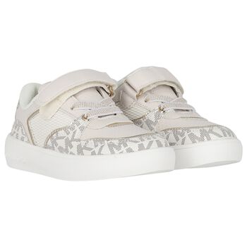 Girls Ivory & Gold Logo Trainers