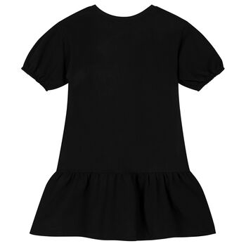 Girls Black Teddy Bear Logo Dress