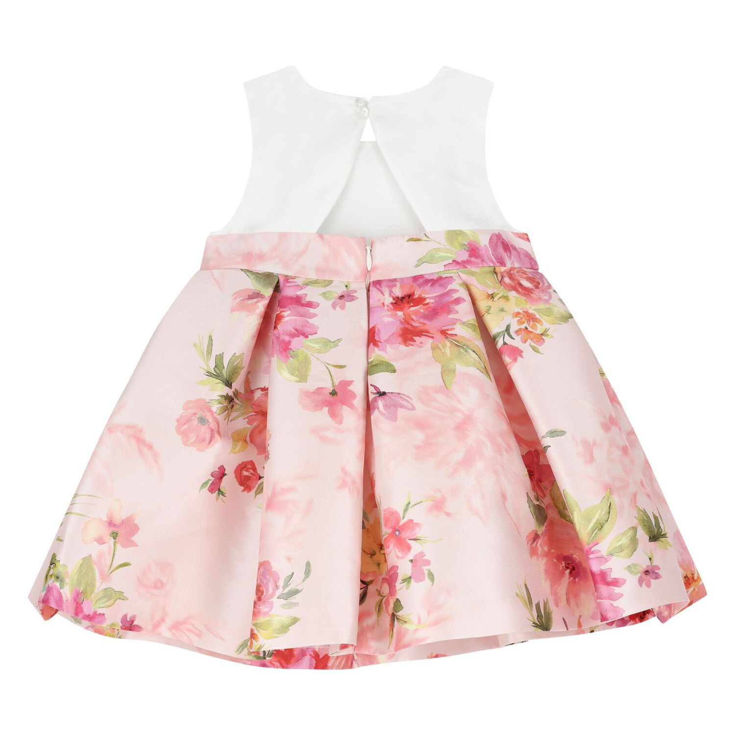 Younger Girls White & Pink Floral Satin Dress, 1, hi-res image number null