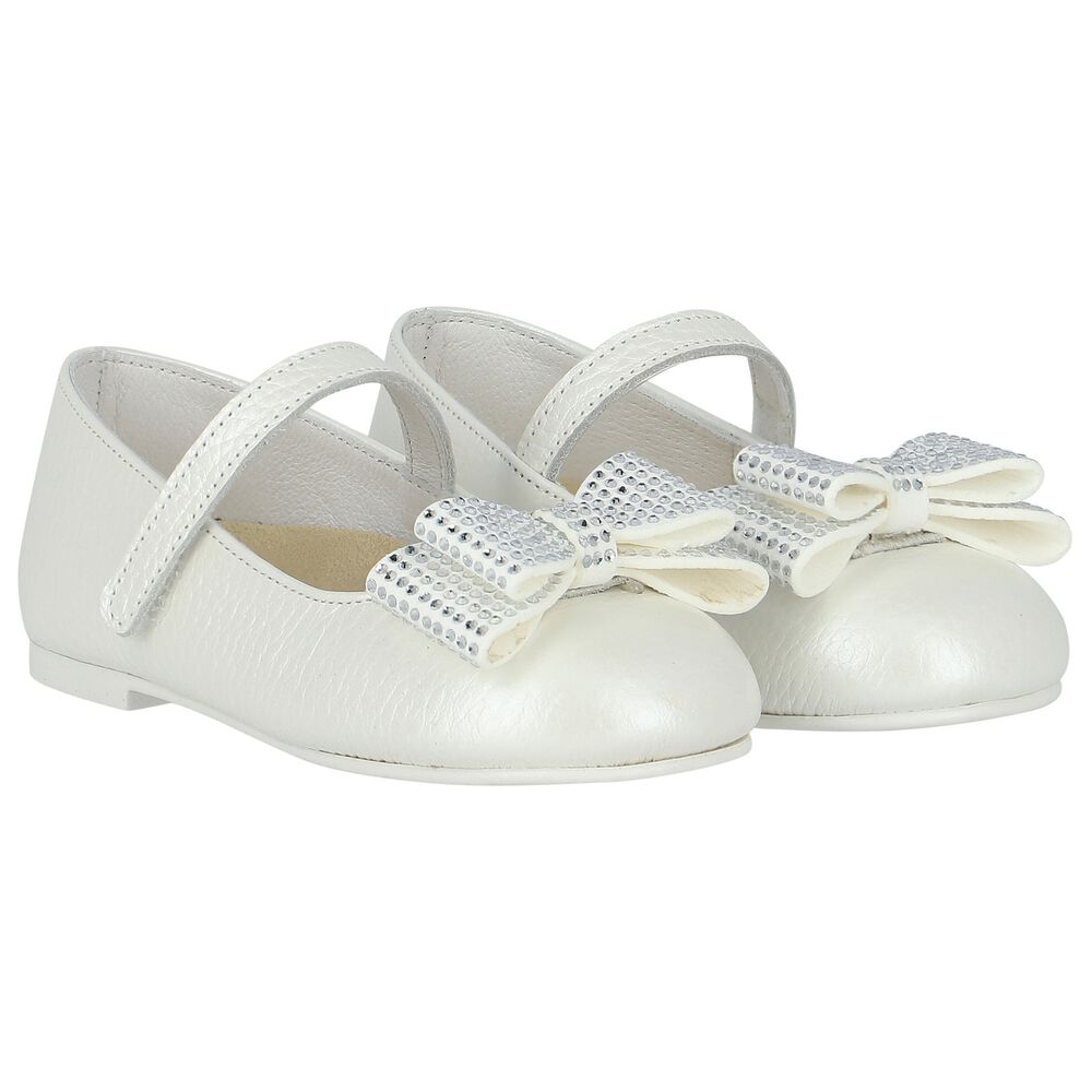 White Leather Shoes With Bow for Girls Charlotte