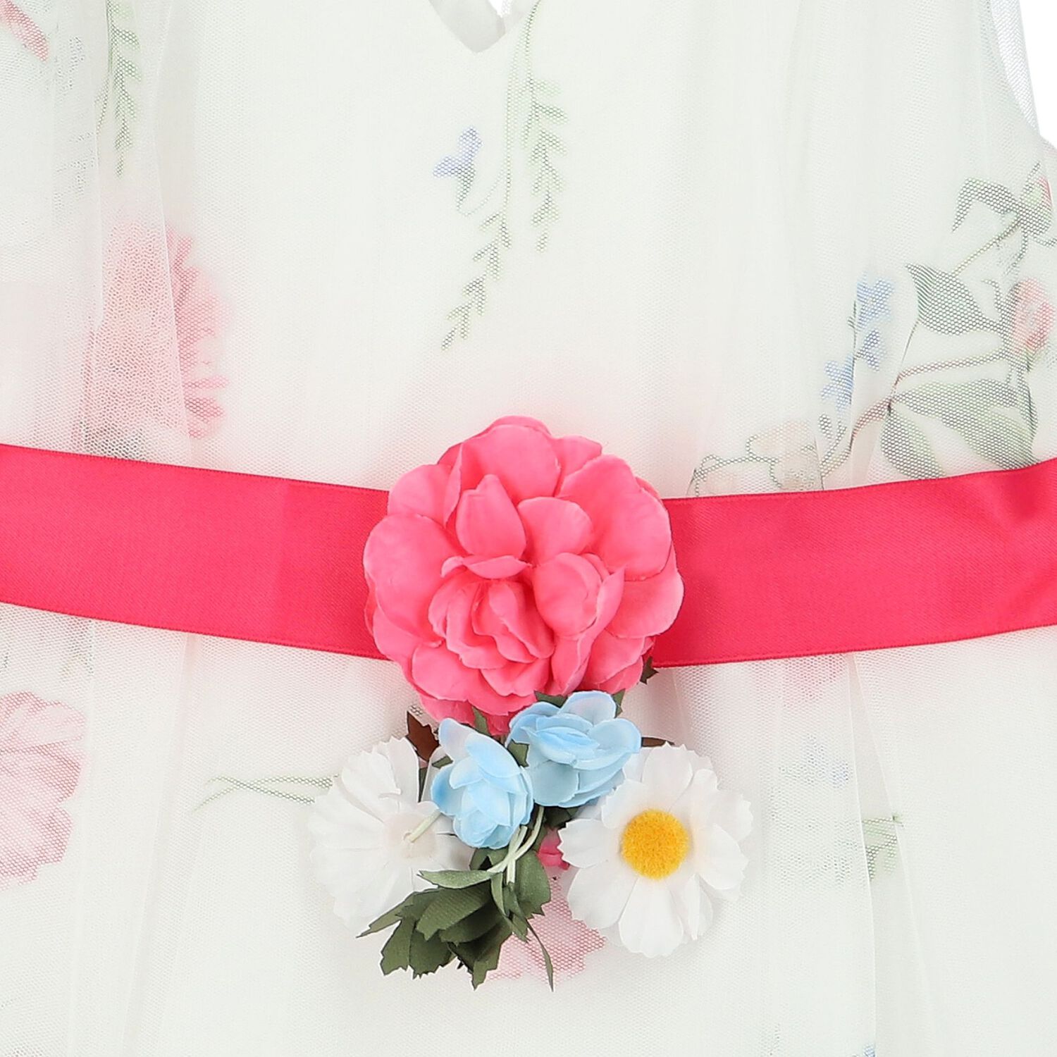 Girls White Floral Dress, 1, hi-res
