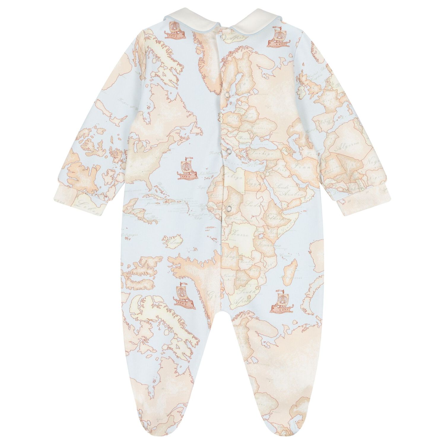 Baby Boys Ivory, Blue & Beige Geo Map Babygrow Set, 2, hi-res