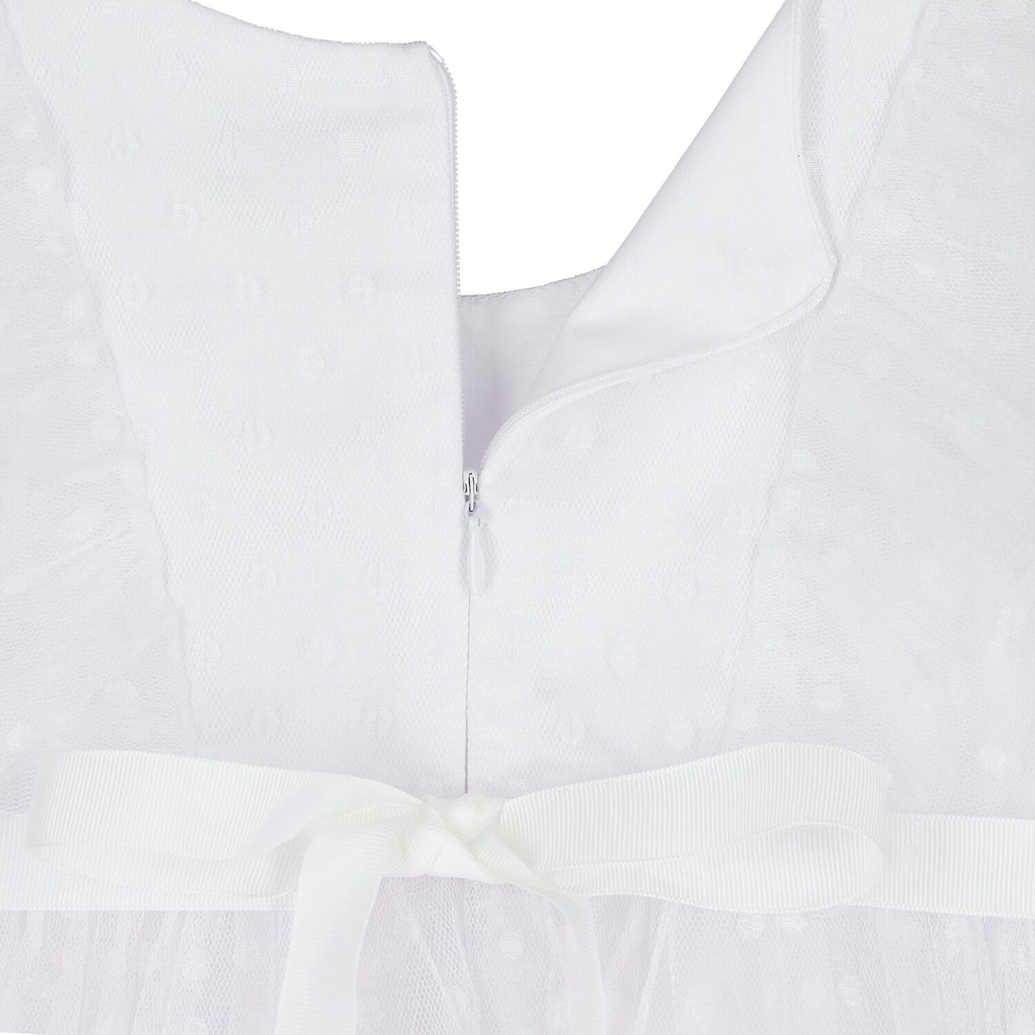 Girls White Polka Dot Tulle Tiered Dress, 1, hi-res