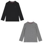 Boys Black & Grey Cotton Logo Long Sleeve Top( 2-Pack ), 2, hi-res