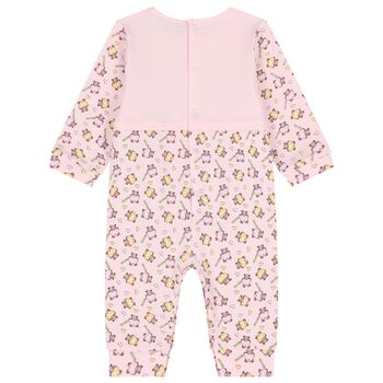 Baby Girls Pink Teddy Bear Logo Romper