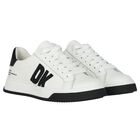 White & Black Leather Logo Trainers, 1, hi-res
