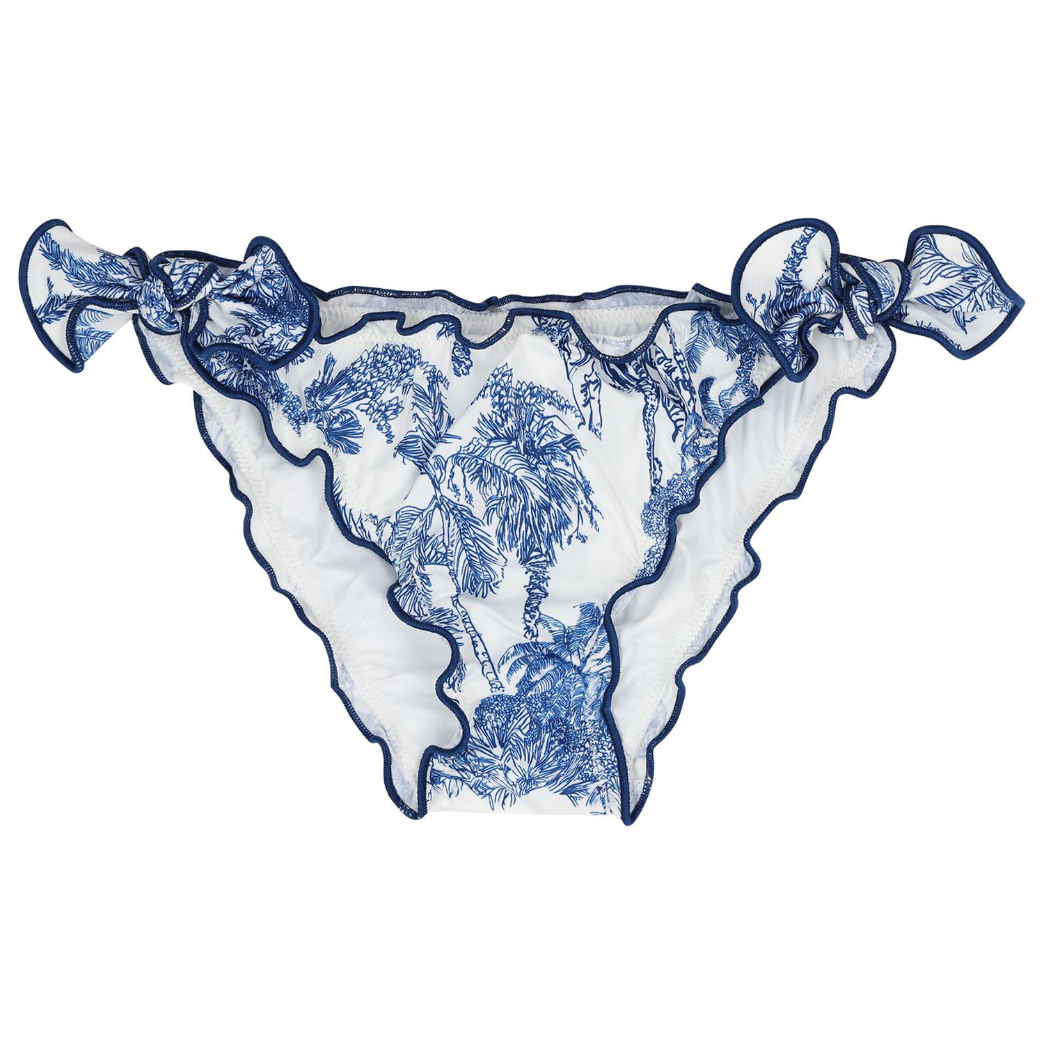 بيكيني للبنات بنقشة نخيل باللون الأزرق والأبيض, 1, hi-res