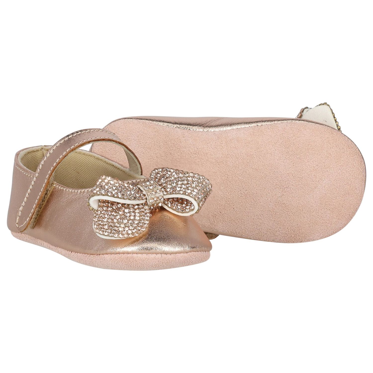 Baby Girls Rose Gold Crystal Shoes, 2, hi-res image number null
