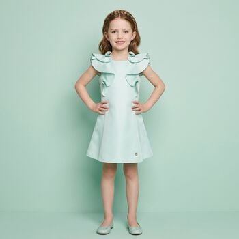 Girls Aqua Satin Ruffle Dress