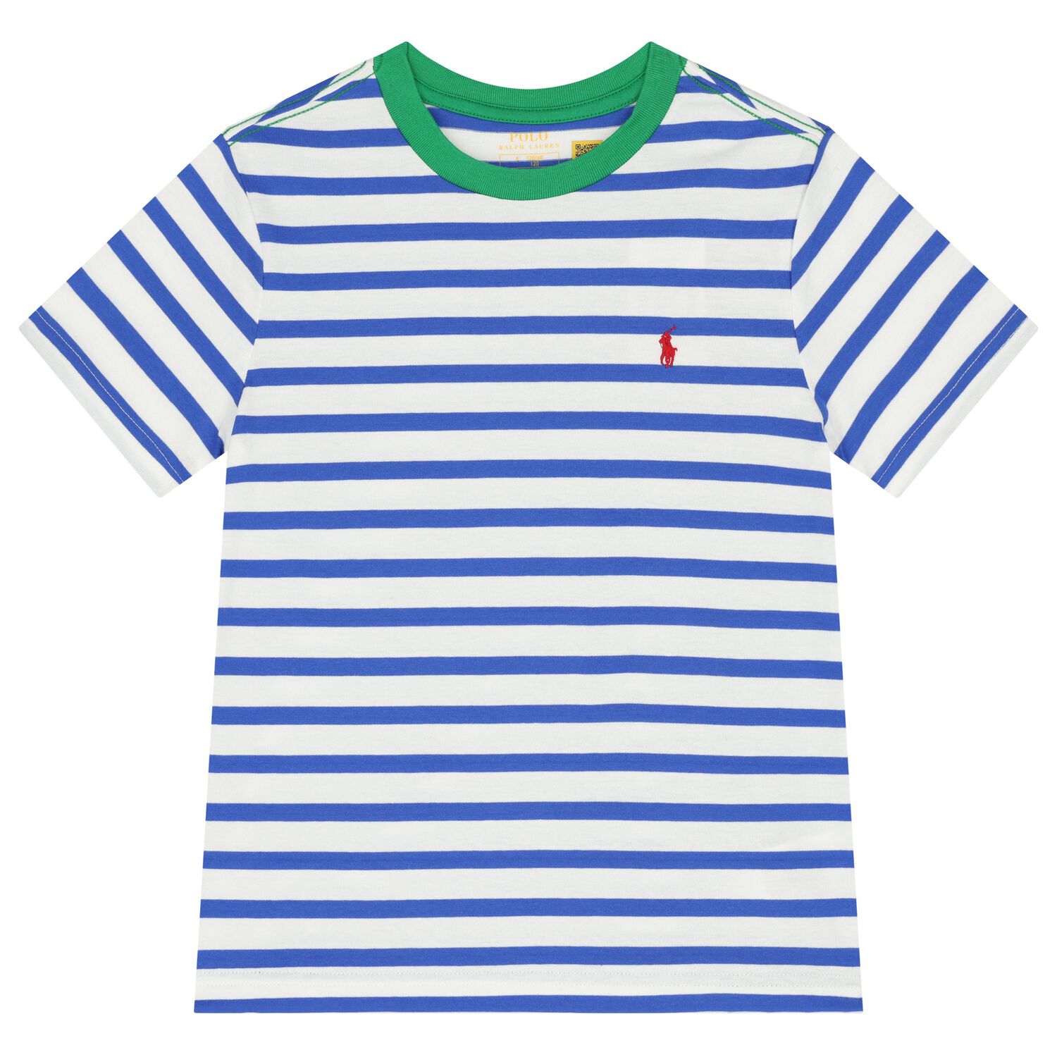 Boys White & Blue Striped Logo T-Shirt, 1, hi-res