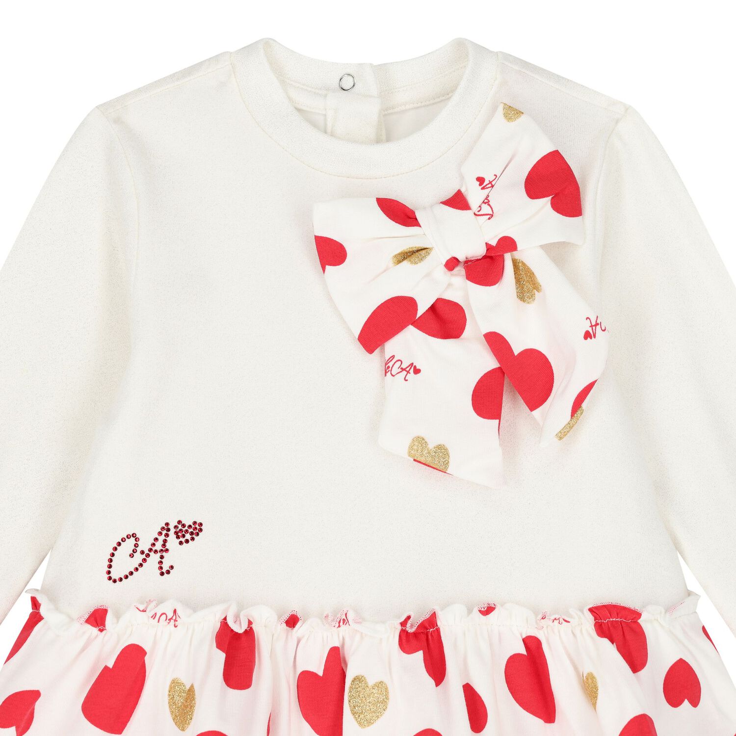 Baby Girls White & Red Hearts Dress, 1, hi-res image number null