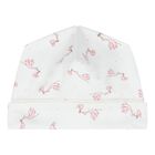 Baby Girls White & Pink Stork Print Hat, 2, hi-res