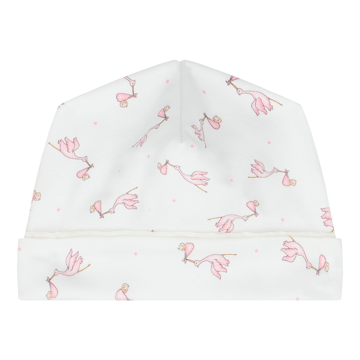 Baby Girls White & Pink Stork Print Hat, 2, hi-res image number null