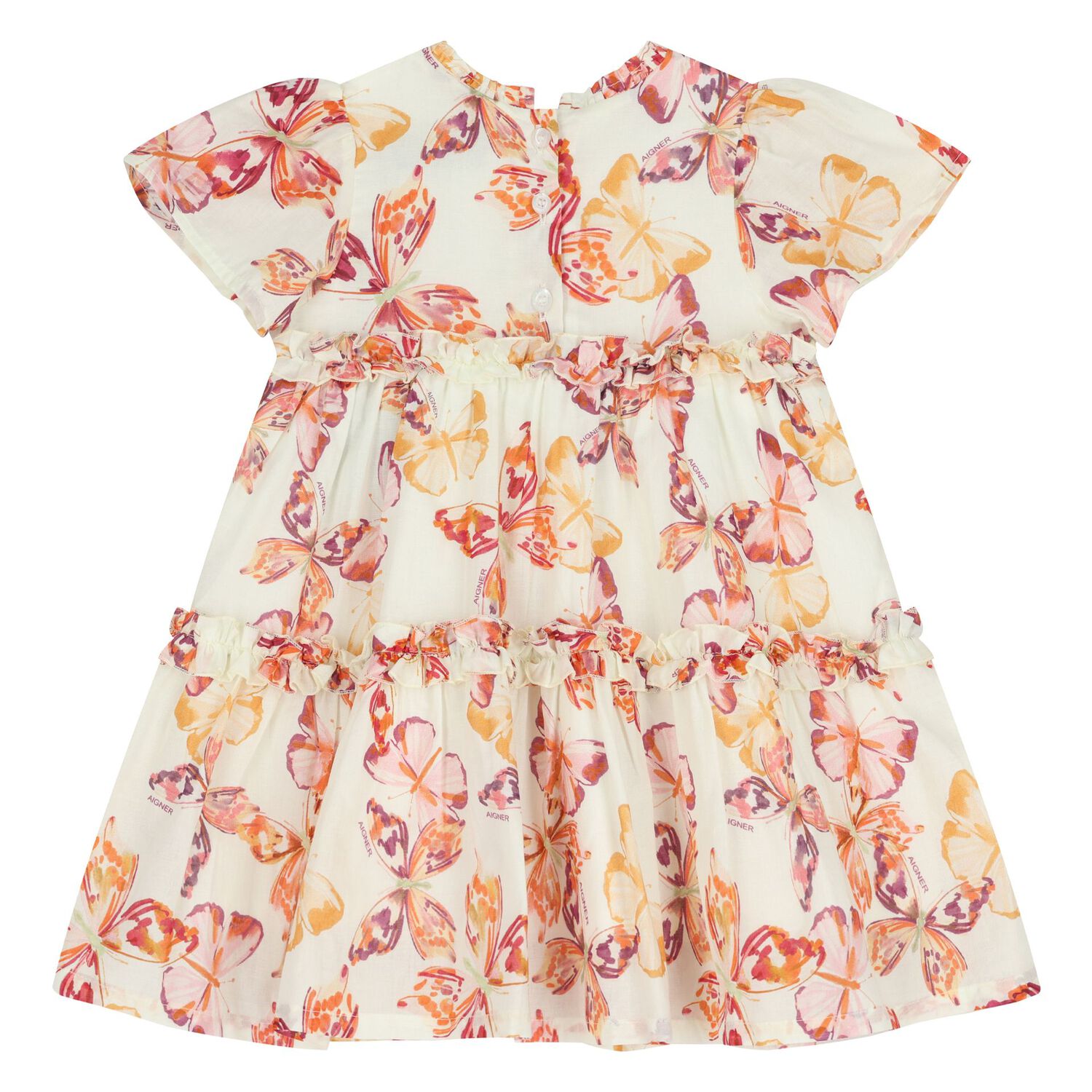 Younger Girls Ivory & Pink Butterflies Logo Dress, 3, hi-res