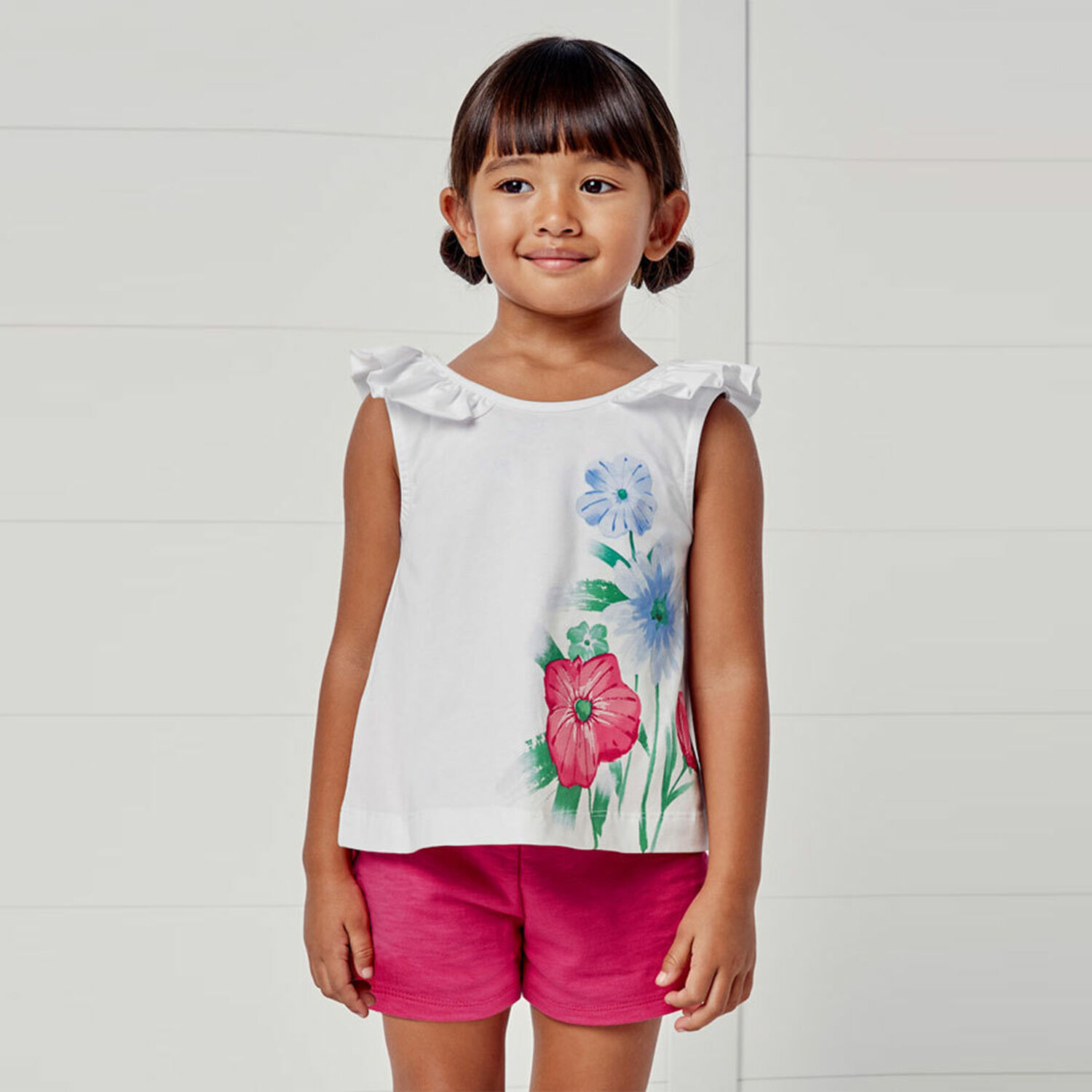 Girls White & Pink Shorts Set, 2, hi-res image number null