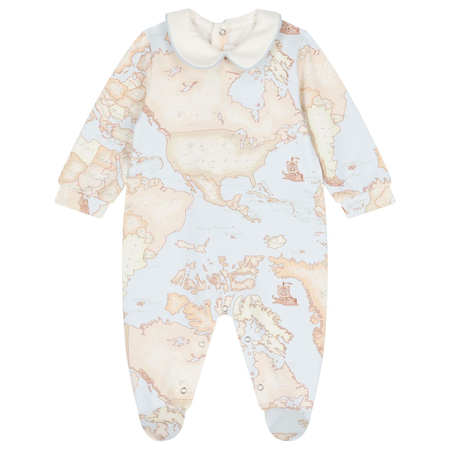 Baby Boys Ivory, Blue & Beige Geo Map Babygrow Set, 2, hi-res