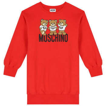 Girls Red Teddy Bear Logo Sweatshirt Dress