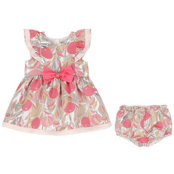 Baby Girls Pink & Silver Jacquard Dress Set