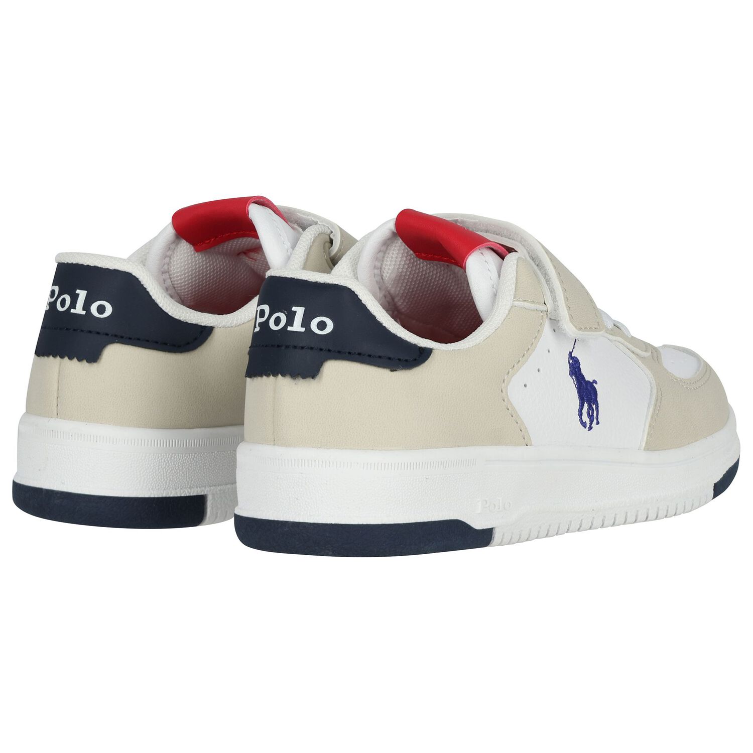 Boys White & Beige Logo Trainers, 1, hi-res