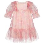 Girls Pink Floral Ruffled Tulle Dress, 1, hi-res
