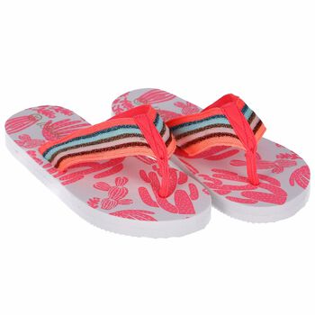 Girls Pink & White Glitter Flip Flops