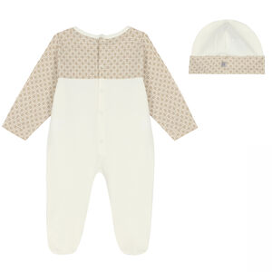 Ivory & Beige Logo Babygrow & Hat Set