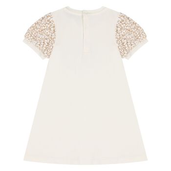 Younger Girls Ivory Bag Print Dress