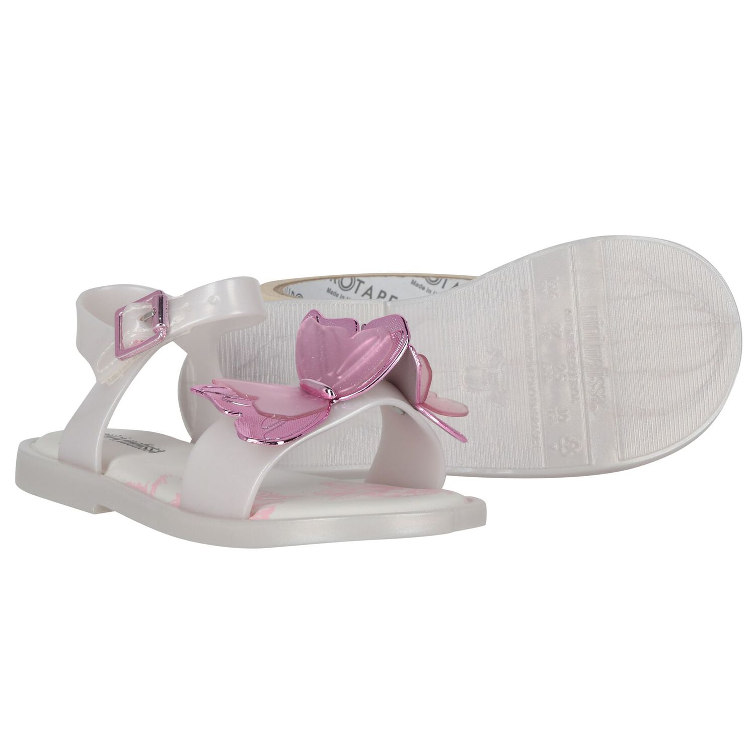 Younger Girls White & Pink Butterfly Sandals, 1, hi-res