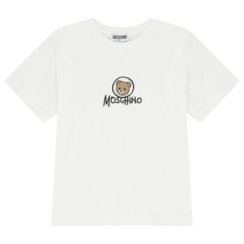 White Teddy Bear Logo Long Sleeve Top