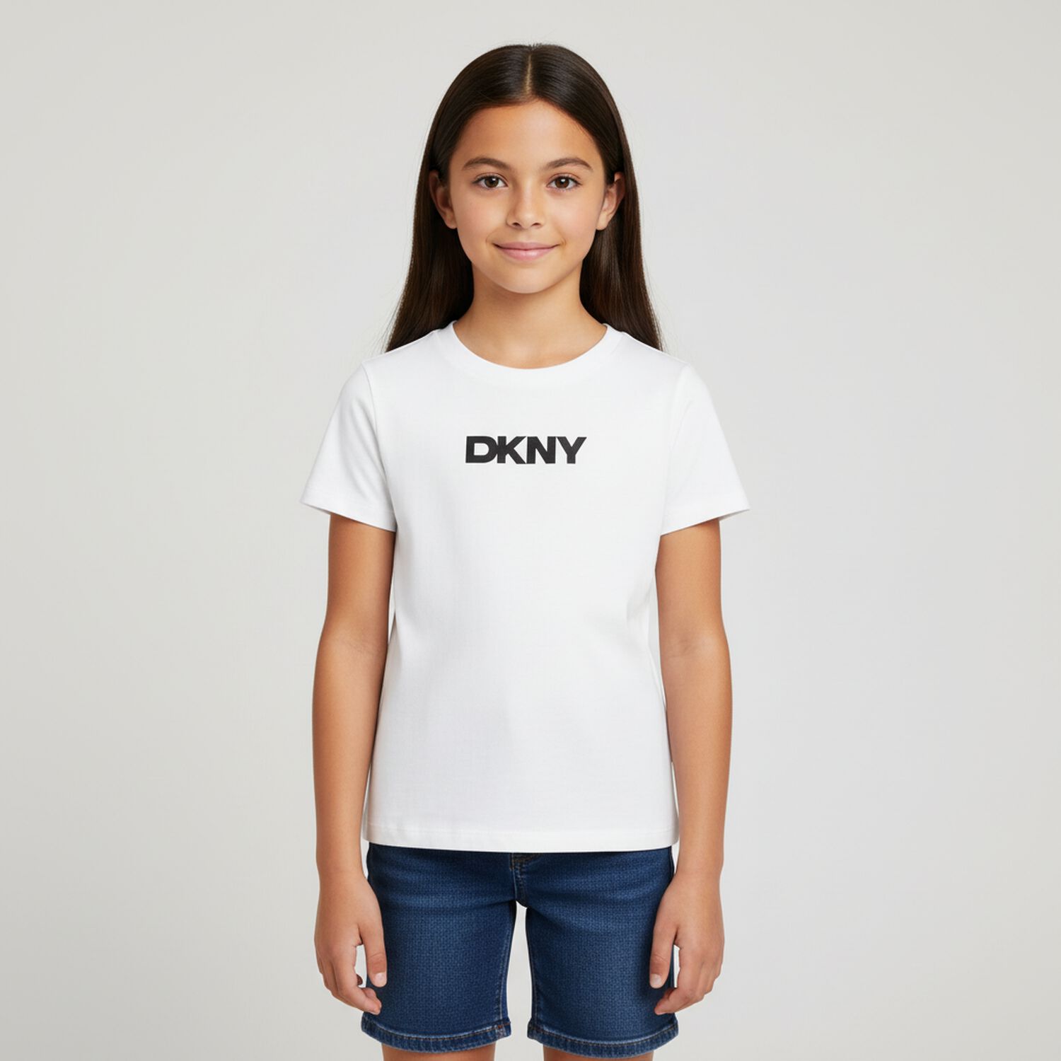 تيشيرت بنات بالشعار باللون الأبيض, 1, hi-res