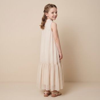 Girls Beige Logo Sleeveless Dress