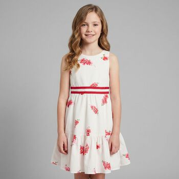 Girls White & Pink Floral Dress