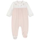 بدلة للبنات مزينة بنقوش زهور باللون الأبيض والبيج, 1, hi-res