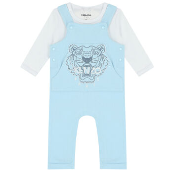 Baby Boys Blue & White Tiger Dungaree Set