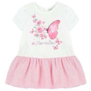 Younger Girls White & Pink Butterfly Dress