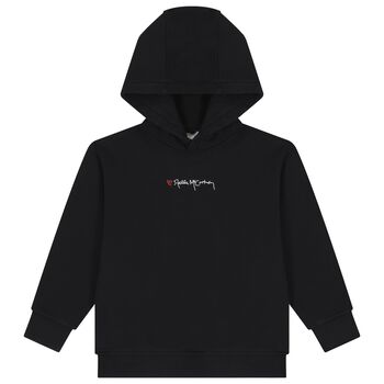 Girls Black Logo Hooded Top