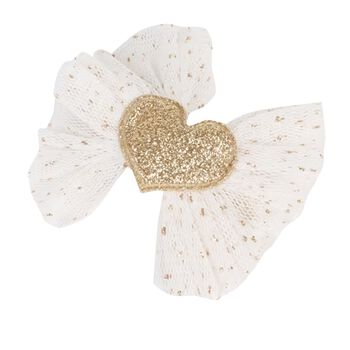 Younger Girls White & Gold Heart Hairclip