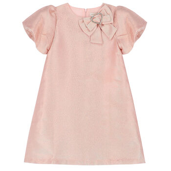 Girls Pink Embellished Bow Dress