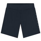Boys Navy Blue Logo Shorts, 1, hi-res