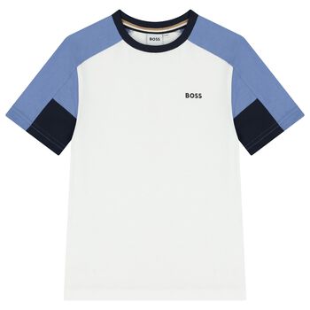 Boys White & Navy Blue Logo Shorts Set