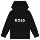 Boys Black Logo Hooded Top, 1, hi-res