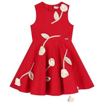Girls Red Rose Satin Dress