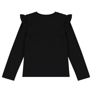 Girls Black Teddy Bear Logo Long Sleeve Top