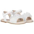Girls White Tulle Ruffle Sandals, 1, hi-res