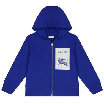 Boys Blue Logo Hooded Zip Up Top