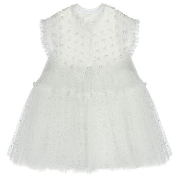 Girls White Embellished Tulle Dress