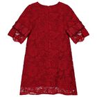 Girls Red Lace & Satin Bow Dress, 2, hi-res